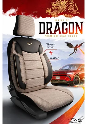 Productafbeelding van Complete set van luxe, universele bekledingen PANDA DRAGON – van kunstleer en textiel, in zwart-beige kleuren, voor zowel de voor- als achterbank