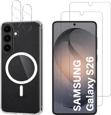 Produktbild von Hülle für Samsung Galaxy S26 und 2 gehärtete Displayschutzfolien und 2 Kameraschutzfolien – integrierter Magnetring Phonillico®