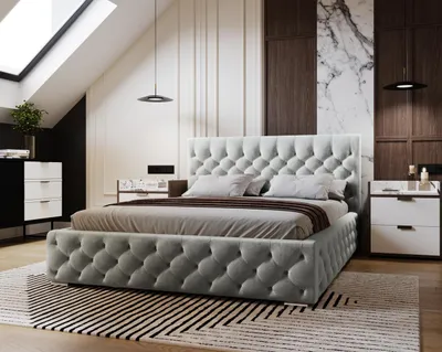 Obrázek produktu pro Čalouněná postel 200x200 cm Elira – Glamour Bett – čalouněná postel, manželská postel s úložným prostorem, rošt – samet, světle šedá