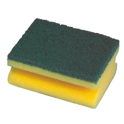 Produktbild von Topfreiniger, Schwamm eckig 4,3 cm x 9 cm x 6,8 cm gelb/grün mit Griffrille, kratzend