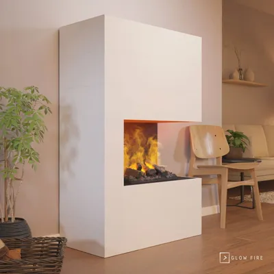 Produktbild von GLOW FIRE Elektrokamin 'Tucholsky Right Corner' | Wasserdampf Kamin mit OMC 500 inkl. Holz in weiß | HxBxT: 140x90x45 cm