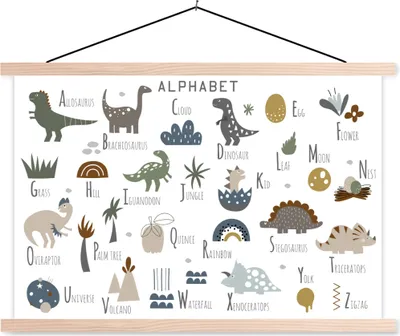 Produktbild von MuchoWow® Textilposter Kinderzimmer - Buchstaben - Dinosaurier - Jungen - Mädchen - Kinder 60x40 cm mit holzfarbenen Rahmen - Bilder