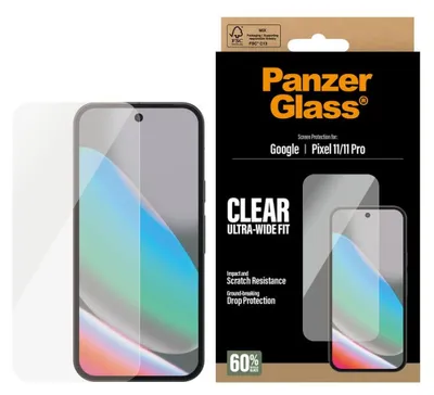 Zdjęcie produktu dla PanzerGlass ® Screen Protector Google Pixel 11 | 11 Pro | Ultra-Wide Fit, Google, Google - Pixel 11, Google - Pixel 11 Pro, Aplikacja na sucho, Odporny na zadrapania, Odporny na wstrząsy, Przezroczysty, 1 szt.