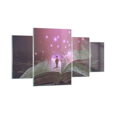 Produktbild von Bilder auf glas - Fantasy Buch - 160x90cm - Glasbilder - Wandbilder - Bilder - Kunstdruck - zum Aufhängen bereit - Wanddekoration aus Glas - Glas Bilder - Wandbild auf Glas - 4 Teile - GDL160x90-4010