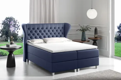 Produktbild von Boxspringbett mit gestepptem Kopfteil 120x200 JUTTA – Blau + GRATIS Topper
