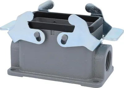 Produktbild von HARTING Han 10B Sockelgehäuse niedrig, 2xM20 seitlicher Kabelabgang, mit 2 Querbügeln Verschraubung M20 Klemmbereich