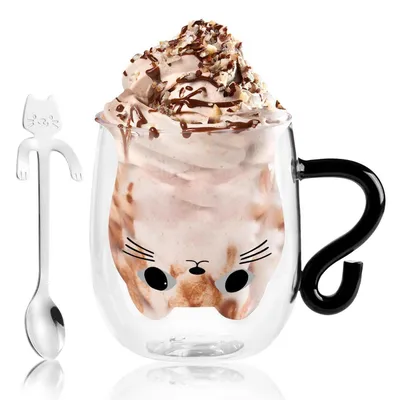 Immagine prodotto di Bicchieri doppi isolati per Latte Macchiato, capacità 290 ml, in vetro borosilicato, set da 2 con manico