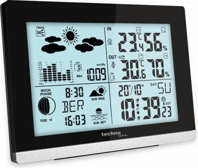 Produktbild von Technoline WS 6762, Schwarz, Innen-Luftdruck, Innen-Hygrometer, Innen-Thermometer, Außen-Barometer, Außen-Hygrometer,..., Barometer, Hygrometer, Thermometer, Barometer, Hygrometer, Thermometer, F, °C, Akku