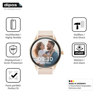 Produktbild von 2x Full Cover Schutzfolie matt für FitVigor 1.32 Zoll Smartwatch Panzerfolie Anti-Shock