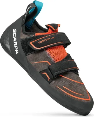 Klett-Kletterschuh "Reflex VS" von Scarpa in Schwarz und Orange; ideal für Kletterer.