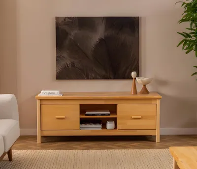 Obrázek produktu pro Stylový béžový televizní stolek se zásuvkami Komoda s designovými dřevěnými zásuvkami Lowboard
