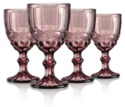 Immagine prodotto di Bicchieri da vino in stile vintage - Vetro colorato senza piombo - Set da 4 - Capacità 300 ml - Altezza 17 cm - Adatti al lavaggio in lavastoviglie - Bicchieri da bevanda