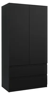 Obrázok produktu pre Skriňa do spálne s 2 zásuvkami, 2 dvierkami a 5 priehradkami, čierna, 90,2 x 50 x 180,5 cm