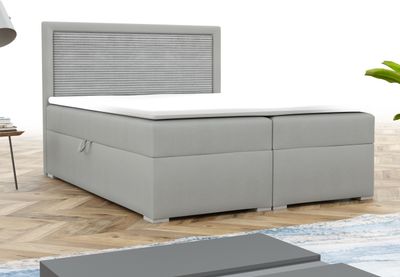 Boxspringbett JOHN II Polsterbett Komplettbett Bett Schlafzimmer Kopfteil Cord 160x200 cm inkl. Bettkasten Topper Hellgrau Grau Velour Samt Cord