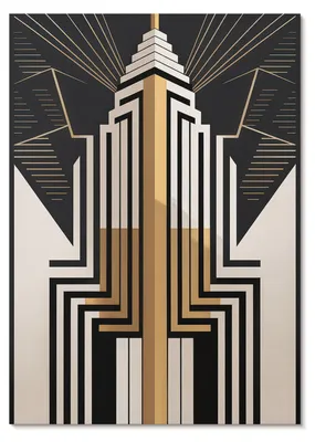Produktbild von POSTER - 21x29 cm (A4) - Lena "Leni" Moreau - Architektonische Linien, elegante Goldakzente -  Wandbild für Wohnzimmer Schlafzimmer & Flur, Modernes Poster Wanddeko, Ungerahmt