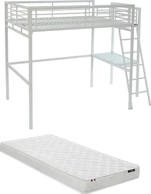 Produktbild von CASUAL II Mezzaninbett - 140 × 190 cm - Schreibtischplatte - weiß, komplett mit Matratze