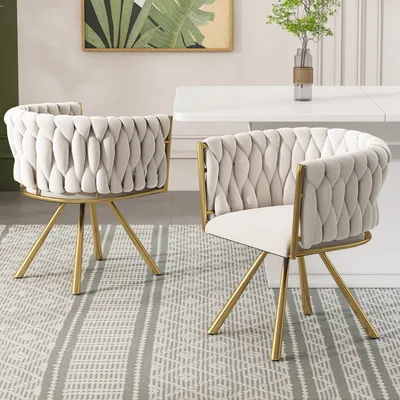 Produktbild von Flieks Esszimmerstuhl 2er Polsterstuhl 360°drehbar, Küchenstuhl Schminkstuhl mit Samtbezug, Wohnzimmerstuhl mit Armlehnen und Stahlbeinen, Gold Beige