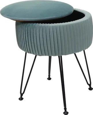 Produktbild von Sitzhocker MCW-K47, Hocker mit Staufach, Ø 33cm, Samt-Optik  grün, Gestell schwarz