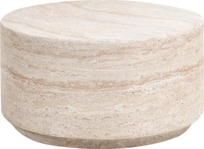 Produktbild von BELIANI Couchtisch Beige Travertinoptik Steinoptik Rund Zylinder Modernes Design Indoor Outdoor Wohnzimmer Couchtisch Kaffeetisch Loungetisch