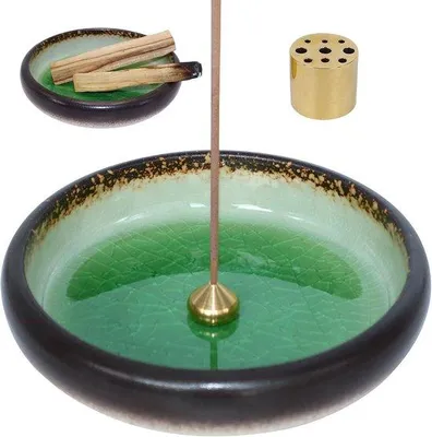 Produktbild von Japanischer Mino-Yaki-Räuchergefäß aus Keramik, 3-in-1-Räucherbrenner mit Eiscrackle-Textur für Palo Santo, Salbei und Räucherstäbchen - Vemera