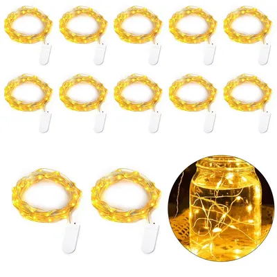 Produktbild von 12pcs Lichterkette,20 LED Lichterkette Batterie,2m,warmweißes Licht,wasserdicht,geeignet für Partys,Hochzeiten und Weihnachtsdekorationen