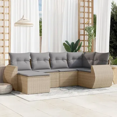 Produktbild von 6-tlg. Garten-Sofagarnitur mit Kissen Beige Poly Rattan 3253996