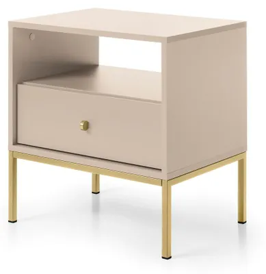Produktbild von Nachttisch mit Schublade, Beige, goldfarbene Griffe, 54 x 39 x 57 cm