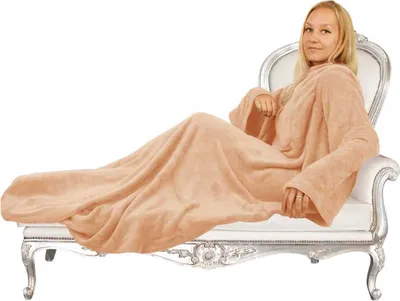 Obrázek produktu pro Bestlivings útulná deka s rukávy 130 x 180 cm a délkou rukávů 68 cm v béžové barvě pro děti i dospělé, TV deka