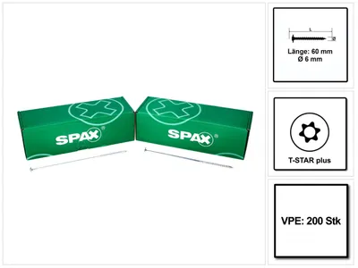 Immagine prodotto di SPAX® 0251010600605 SPAX® Holzbauschrauben T30 Tellerkopf WIROX 0251010600605 6 mm x 60 mm, 200 St.