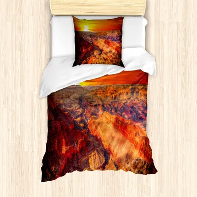 Produktbild von ABAKUHAUS amerikanisch Mantele, Grand Canyon Horizon, Milbensicher Allergiker geeignet mit Kissenbezügen, 135 cm x 200 cm - 80 x 80 cm, Orange