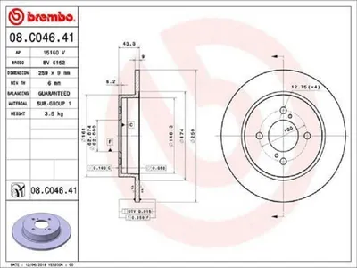 Produktbild von 2x BREMBO Bremsscheibe 08.C046.41 für SUZUKI SWIFT IV (FZ NZ) 43mm 259mm