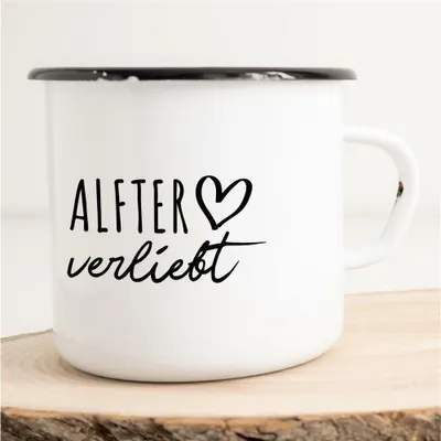 Produktbild von Huuraa Emaille Tasse Alfter  Geschenk Kaffeebecher Vintage 300ml Alfter  Präsent
