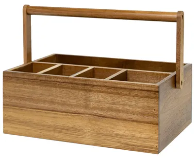Holz-Besteckkasten mit Griff, 5 Fächer, Acacia, 30x20x11,5 cm