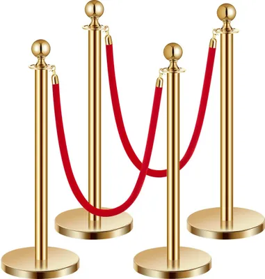 Image de 4 Poteaux de délimitation Poteau de délimitation avec 2 cordes de velours rouge Remplissable Golden