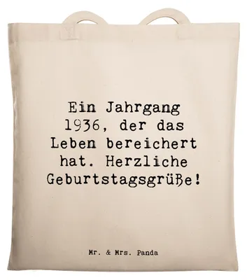 Produktbild von Mr. & Mrs. Panda Jutebeutel Spruch 1936 Geburtstag - Weiß - Geschenk, Geburtstagsgeschenk, Tote Bag, 87., Weisheit und Erfahrung, Schultasche, Tasche, Happy Birthday, Uni