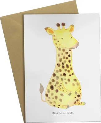 Produktbild von Mr. & Mrs. Panda Grußkarte Giraffe Zufrieden - Weiß - Geschenk, Glück, osterkarten, Afrika, neujahrskarte, glückwunschkarten, Abenteuer, osterkarte, weihnachtskarten