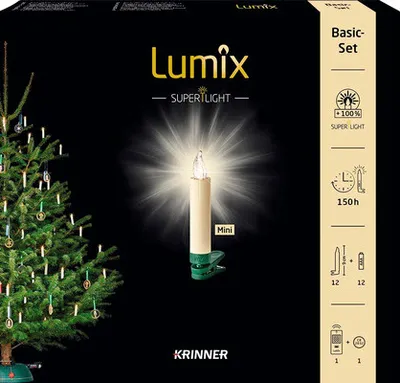 Produktbild von KRINNER Christbaumkerze kabellos Lumix Superlight mini 12er Basis elfenbein