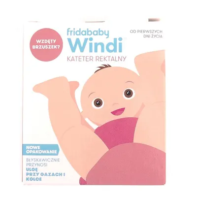 The image shows the packaging of a baby product, featuring a cartoon illustration of a baby.