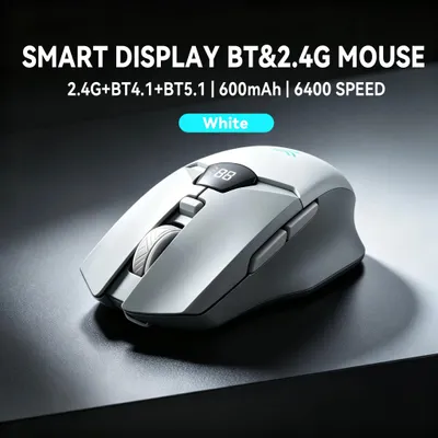 Produktbild von Ergonomische kabellose Maus mit Bluetooth und 2,4 GHz, 6400 DPI, 6 Tasten, USB-C, wiederaufladbar - Grau