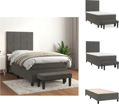 Produktbild von vidaXL Boxspringbett mit Matratze Dunkelgrau 90x190 cm Samt -  Betten & Bettgestelle