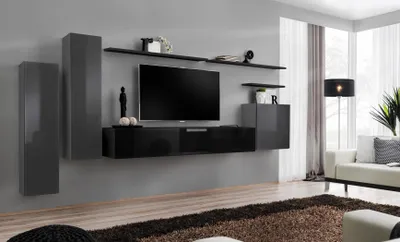 Produktbild von Luxus Wohnzimmer Moderne Designer Möbel Grau Wohnwand TV-Ständer Wandregal