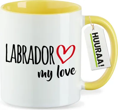 Produktbild von Huuraa Kaffeetasse Labrador my love 330ml Gelb Keramik Kaffeebecher Geschenkidee