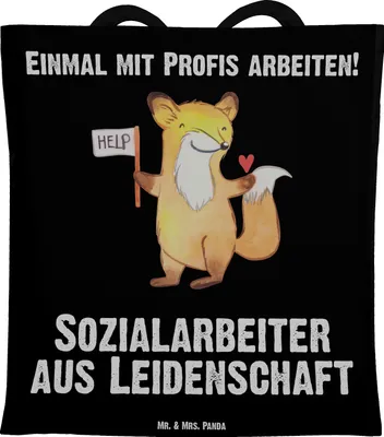 Produktbild von Mr. & Mrs. Panda Beutel Sozialarbeiter Leidenschaft - Schwarz - Geschenk, Tasche, Jutebeutel, Tote Bag, Jutetasche, dokumententasche, Shopping