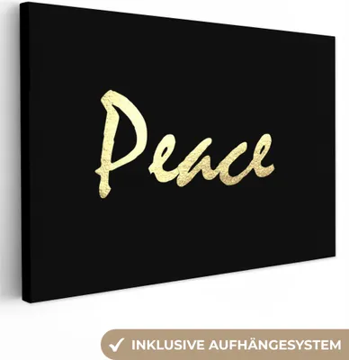 Produktbild von OneMillionCanvasses® - Leinwandbilder - 150x100 cm, Zitat - Frieden - Gold - Schwarz, Wandbilder Kunstdruck Wanddekoration