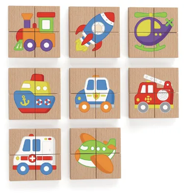 Produktbild von Viga Montessori-Holzpuzzle – magnetisches Lernpuzzle mit Fahrzeugen