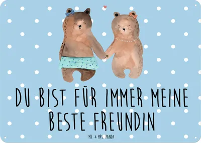 Produktbild von Mr. & Mrs. Panda Schild Bär Freundin DIN A6 - Blau Pastell - Geschenk, Retro Blechschild, Beste Freund Liebe Liebesbeweis Verliebt Kumpel Kumpeliene, Blechtafel, Teddy