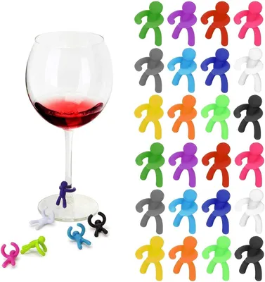 Image de Identificateurs de verres à vin - Lot de 24 - Ensemble de marqueurs pour verres à vin pour fêtes