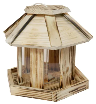 Vogelvoedersilo aus Massivholz mit Glasfenster, 26x26x24,5 cm