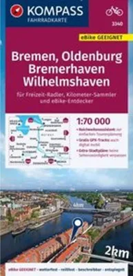 Immagine prodotto di Carta ciclistica KOMPASS 3340 Brema, Oldenburg, Bremerhaven, Wilhelmshaven 1:70.000