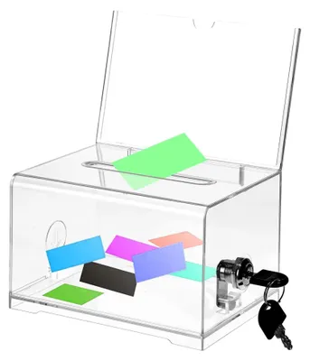Produktbild von Acrylspendenbox, abschließbare Spendenbox, transparente Wahlurne mit Schlüssel und Etikettenhalter, Vorschlagsbox für Abstimmungen, Visitenkarten, Gewinnspiele, Wettbewerbe, Kommentare